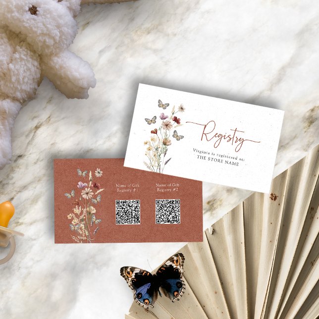 Terracotta Floral Registry Baby Dusche Begleitkarte (Terracotta Floral Registry Baby Shower Enclosure Card with QR Codes by Painted Paperie
)