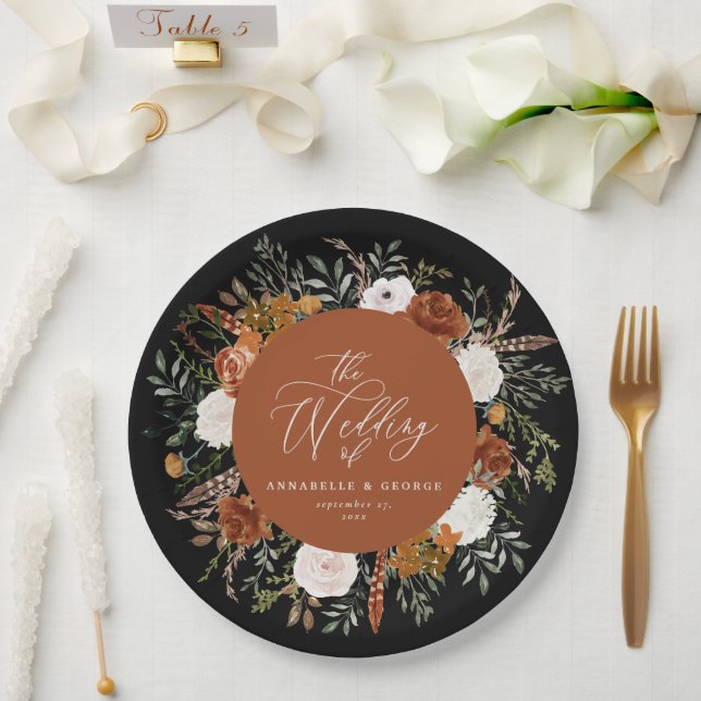 Terracotta floral rustikal elegante moderne Hochze Pappteller (Hochzeit)