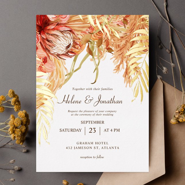 Terracotta Floral Rustikale Hochzeit Folieneinladung (Terracotta Floral Rustic Wedding Foil Invitation)