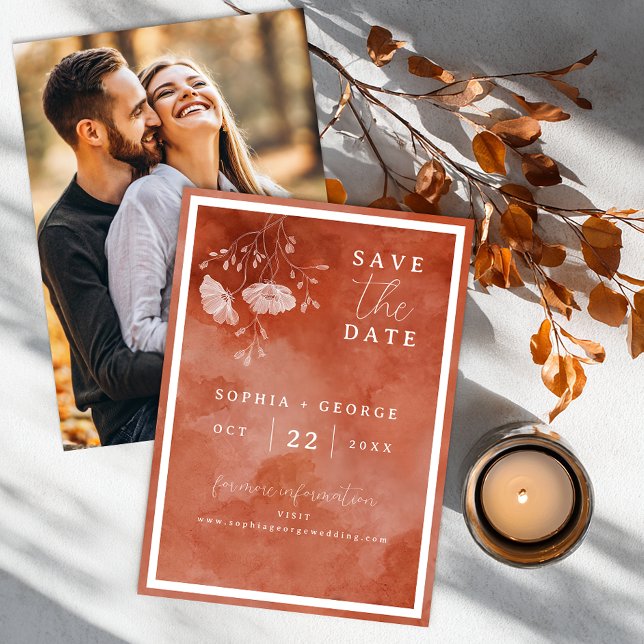 Terracotta Floral Save the Date mit Foto Back (Save The Date)