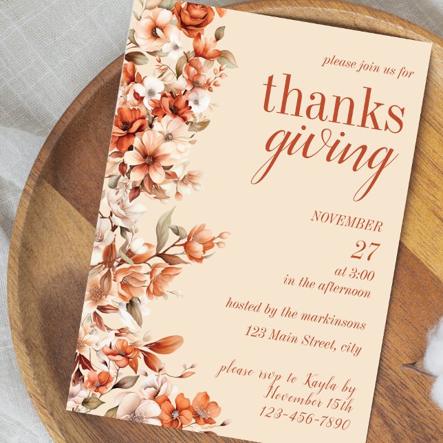 Terracotta Floral Thanksgiving Dinner Invitation (Créateur téléchargé)