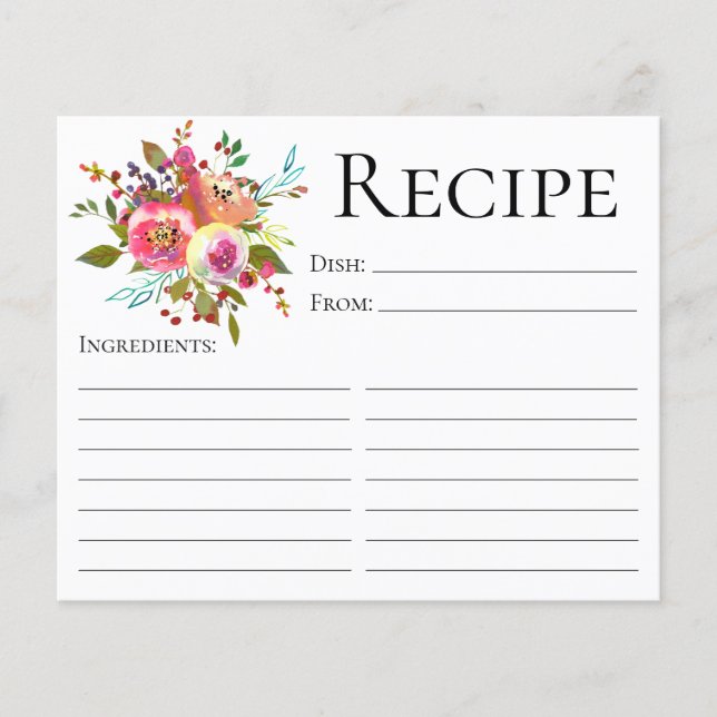 Terracotta Floral Wasserfarben Dusche Rezeptkarte (Vorderseite)