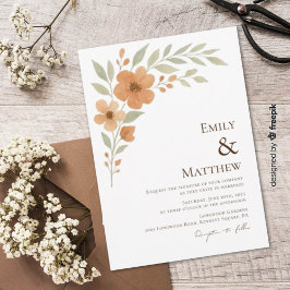 Terracotta Floral Watercolor Wedding Invitation