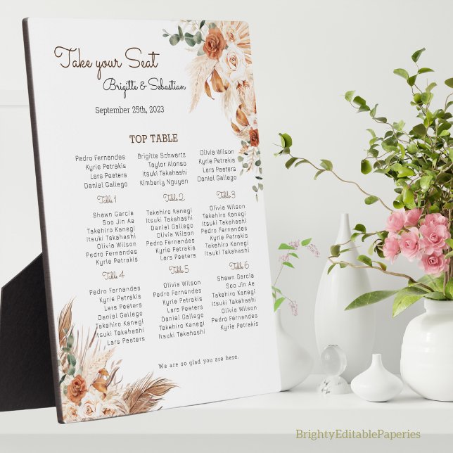 Terracotta Floral Wedding Chart Fotoplatte (Von Creator hochgeladen)