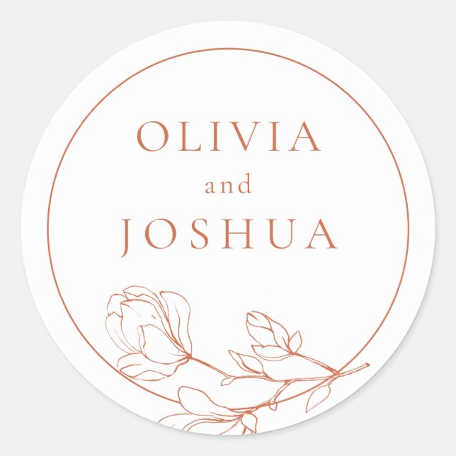 Terracotta Floral Wedding Classic Round Sticker (Vorderseite)