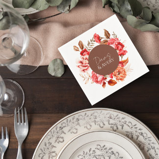 Terracotta Floral Wedding Cocktail Napkin Serviette