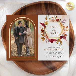 Terracotta Floral Wedding Foto Save the Date Karte
