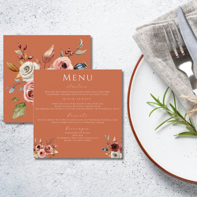 Terracotta Floral Wedding Menu Menükarte (Von Creator hochgeladen)