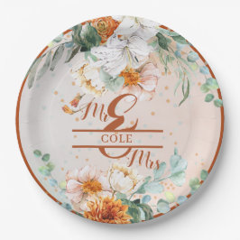 Terracotta Floral Wedding Mr. und Mrs. Pappteller