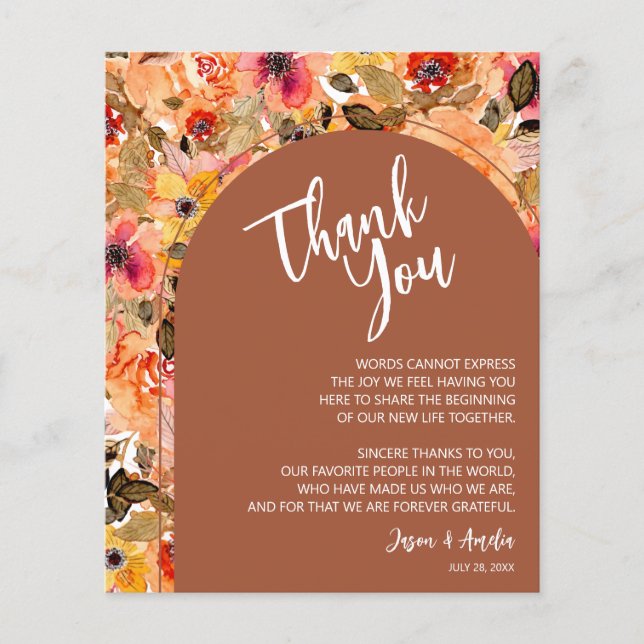 Terracotta Floral Wedding Plate Vielen Dank Flyer (Vorne)
