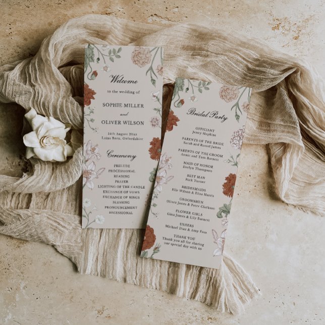 Terracotta Floral Wedding Programme Modèle (Créateur téléchargé)
