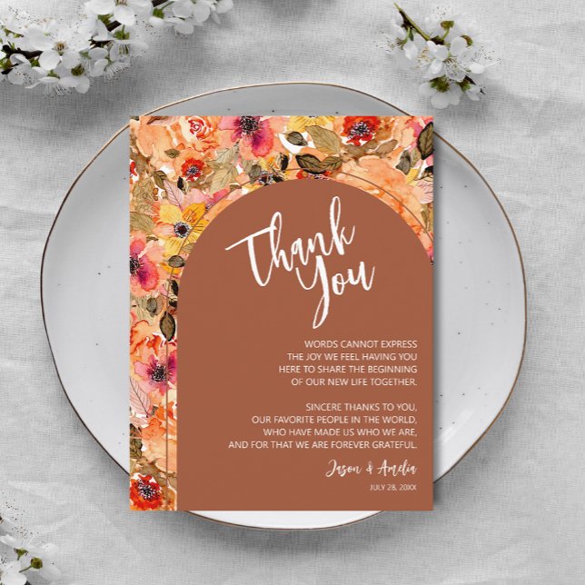 Terracotta Floral Wedding Reception Plate Dankeskarte (Terracotta Floral Wedding Reception Plate Thank You Cards)