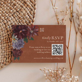 Terracotta Floral Wedding RSVP QR Code Karte