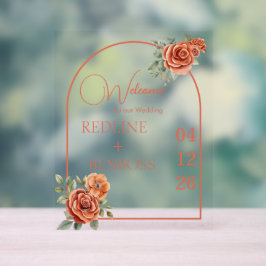 Terracotta Floral Wedding Welcome Acrylschild