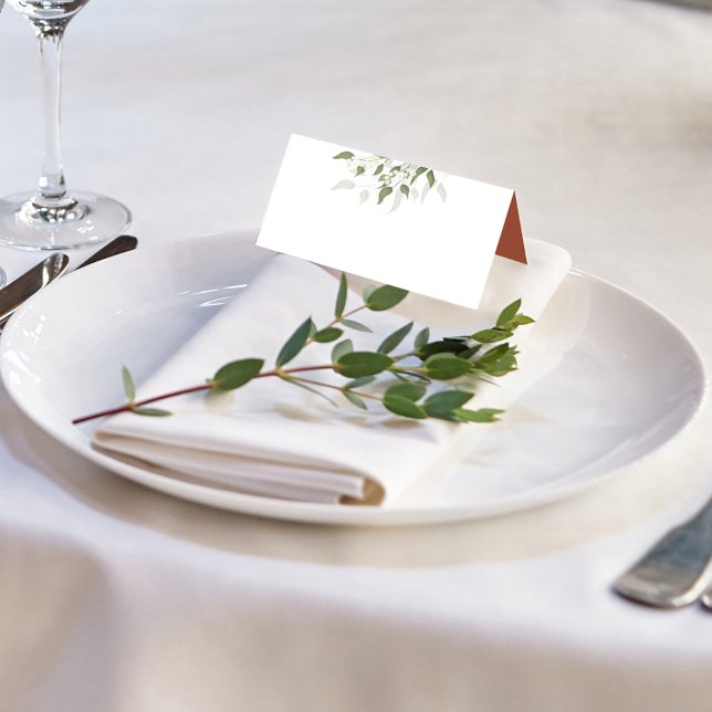 Terracotta Floral White Greenery Foliage Blank Platzkarte (Lovely Terracotta and white table blank place card.)