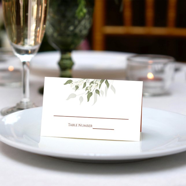 Terracotta Floral White Greenery Foliage Elegant  Platzkarte (Elegant Terracotta and white wedding receptions place card )