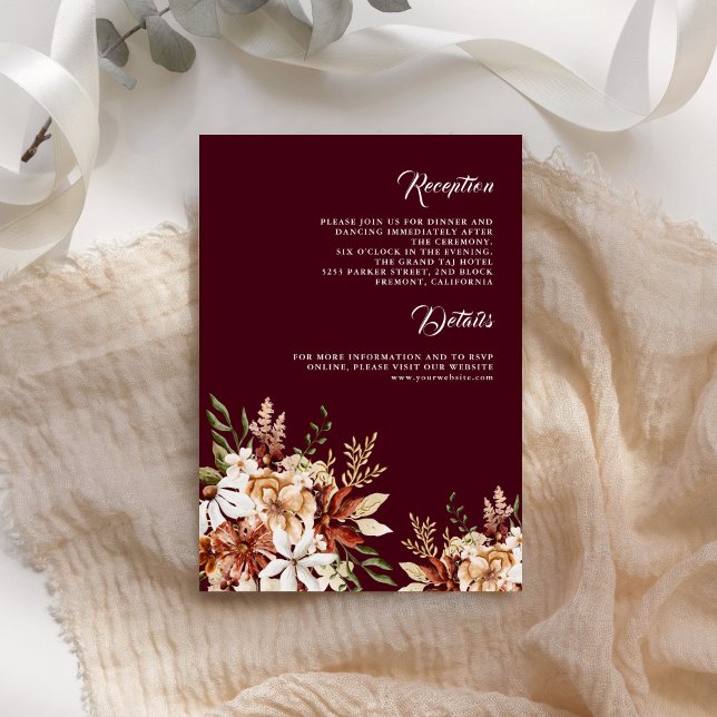 Terracotta Floral Wildblume Burgundy Wedding Begleitkarte (Von Creator hochgeladen)