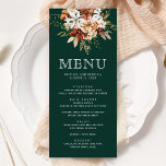 Terracotta Floral Wildblume Emerald Green Wedding Menükarte<br><div class="desc">Elegante Speisekarte mit schönen rustikalen Wildblumen und moderner Typografie.</div>