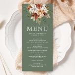 Terracotta Floral Wildblume Sage Green Wedding Menükarte<br><div class="desc">Elegante Speisekarte mit schönen rustikalen Wildblumen und moderner Typografie.</div>