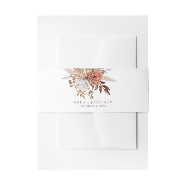 Terracotta Florals Brauner Text Namen Datum Hochze Einladungsbanderole (Vorderseite Beispiel)