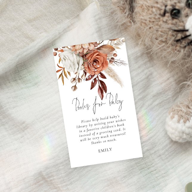 Terracotta Florals Bücher für Babydusche Begleitkarte (Von Creator hochgeladen)