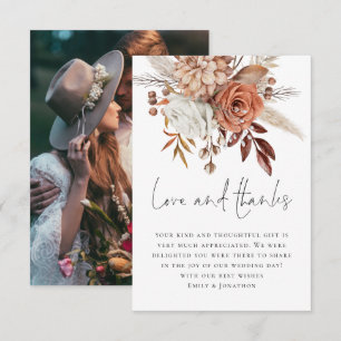 Terracotta Florals Foto Liebe Dank Hochzeit Dankeskarte