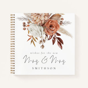 Terracotta Florals Lesbian Wedding Guest Book Notizbuch