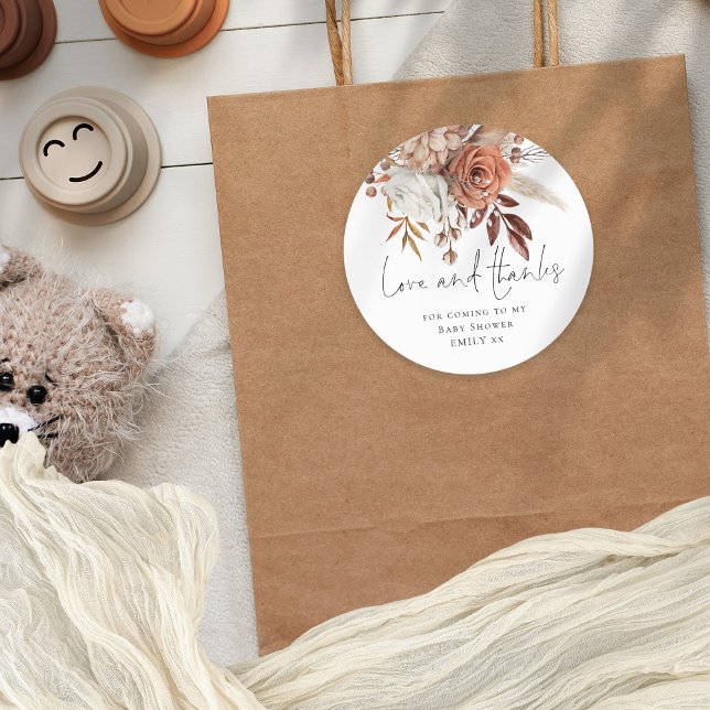 Terracotta Florals Liebe Dank Babydusche Runder Aufkleber (Von Creator hochgeladen)