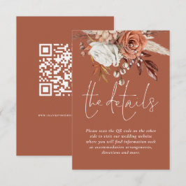 Terracotta Florals QR Code Rost Wedding Details Begleitkarte