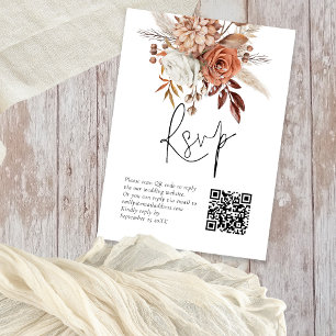 Terracotta Florals QR Code Wedding RSVP Card Begleitkarte