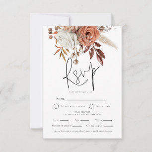 Terracotta Florals QR Essenswahl Wedding RSVP Karte