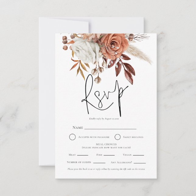 Terracotta Florals QR Repas Choix Mariage RSVP (Devant)
