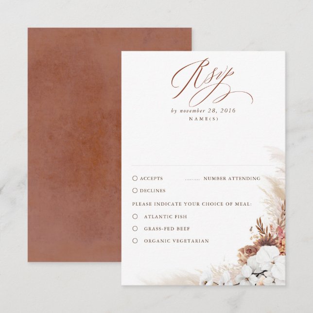 Terracotta Foliage Boho Wedding RSVP Karte (Vorne/Hinten)