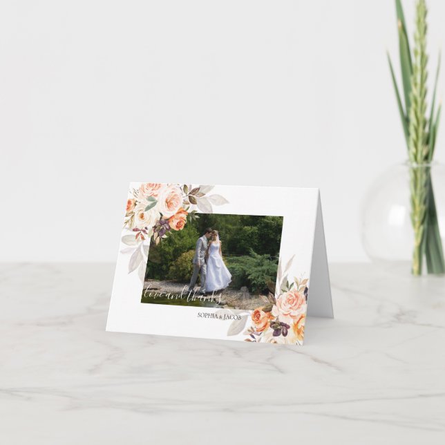 Terracotta Foto Floral Boho Hochzeit im Herbst Dankeskarte (Vorderseite)