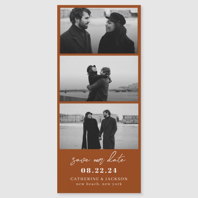 Terracotta Foto Strip Wedding Save the Date Magnetkarte (Vorderseite)