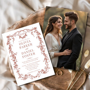 Terracotta Foto Viktorianische Hochzeit Einladung