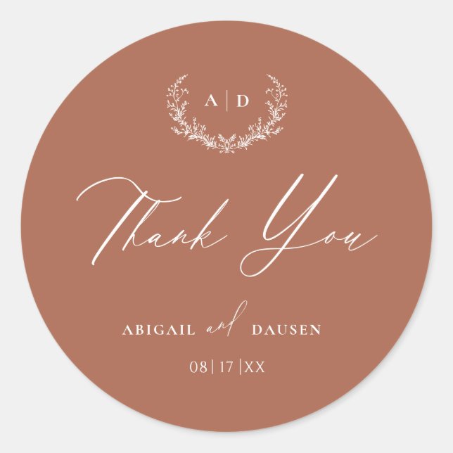 Terracotta Gefallen Sticker Wedding Danke Tag (Vorderseite)