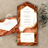 Terracotta Gold Foil Abstrakt Fluid Ink Wedge