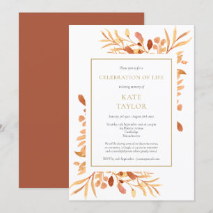 Terracotta Gold Foliage Celebration of Life Einladung