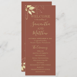 Terracotta Gold Foliage Programme de mariage botan