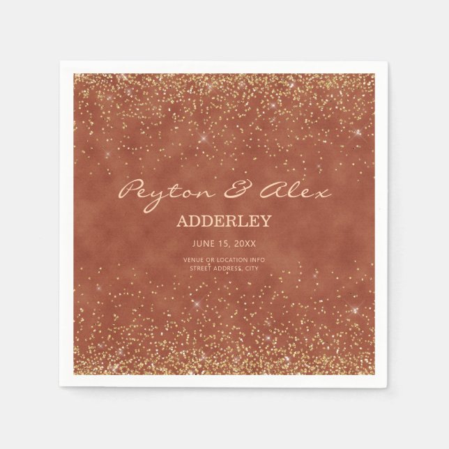 Terracotta Gold Glitzer Hochzeitsempfang Serviette (Vorderseite)