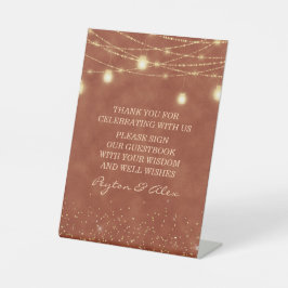 Terracotta Gold Glitzer Lights Wedbook Sockelschild