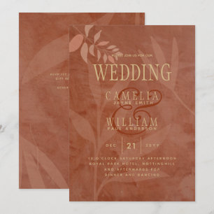 Terracotta Gold Hochzeit im Herbst Blätter Moderne Einladung