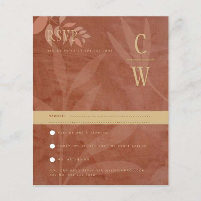 Terracotta Gold Hochzeit im Herbst Blätter Moderne Flyer (Vorne)