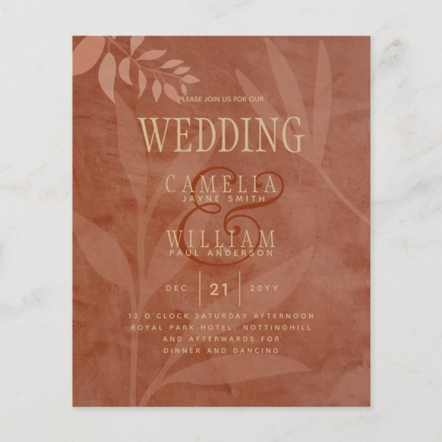 Terracotta Gold Hochzeit im Herbst Blätter Moderne Flyer (Vorne)