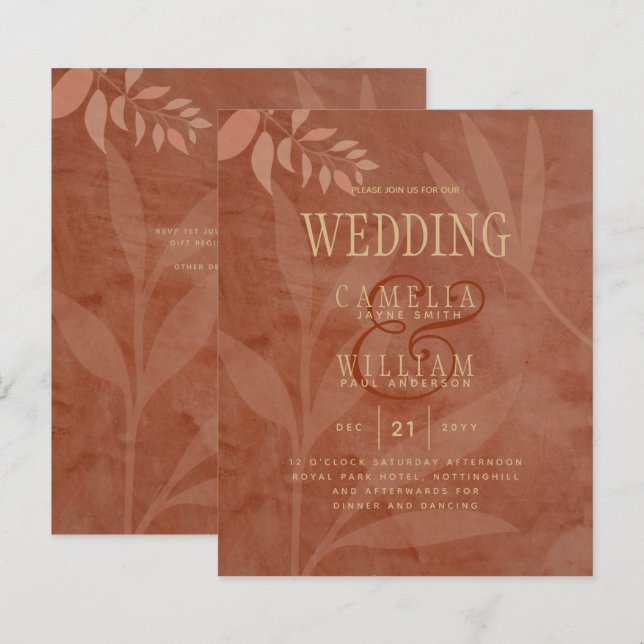 Terracotta Gold Mariage de automne Feuilles Modern (Devant / Derrière)