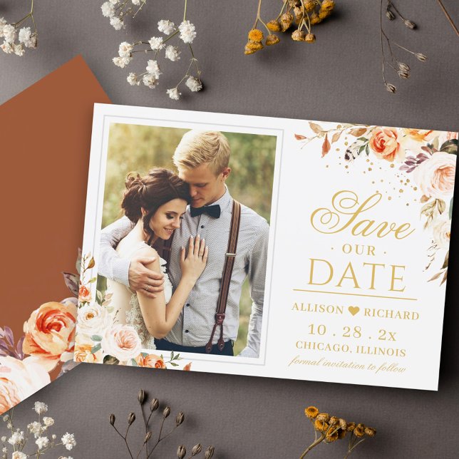 Terracotta Gold Orange Foto Hochzeit Save The Date (Von Creator hochgeladen)