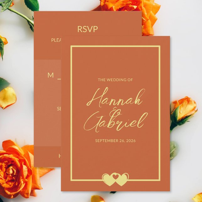 Terracotta Gold UAWG Meal Choice Card RSVP Karte (The front and back of the Terracotta Gold Wedding RSVP Meal Choice card)