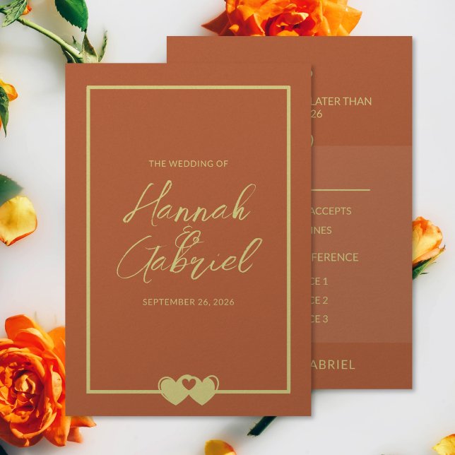 Terracotta Gold UAWG Meal Choice Card RSVP Karte (The front and back of the Terracotta Gold Wedding RSVP Meal Choice card)