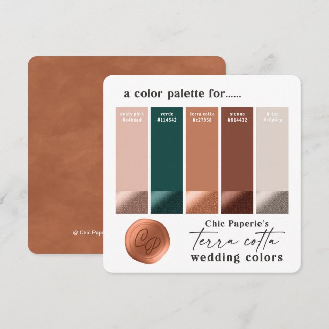 Terracotta Green Rustic Wedding Color Card Einladung (Vorne/Hinten)